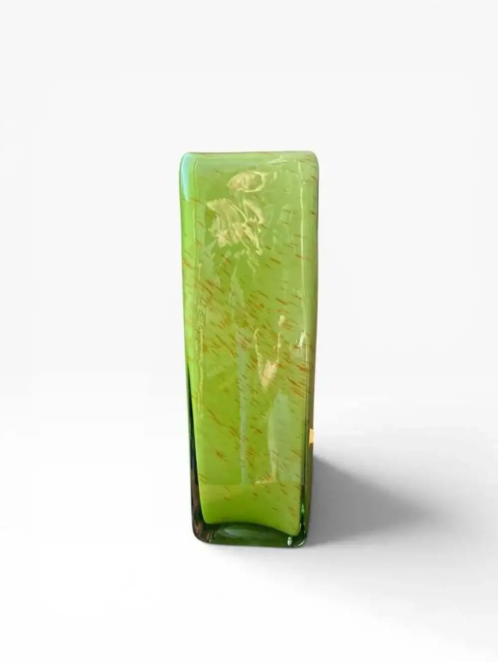 Modern Citron Lime Green Glass Vase – Square Hand Blown Table Centerpiece